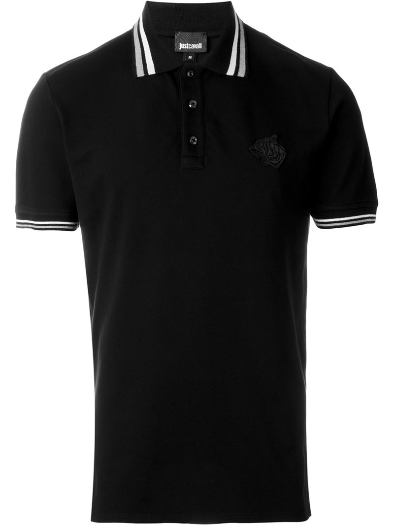 Lyst - Just Cavalli Striped Collar Polo Shirt in Black for Men