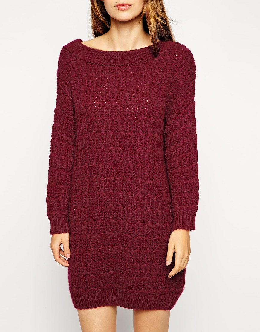 Lyst - Asos Slouchy Sweater Dress In Off The Shoulder Shape in Red