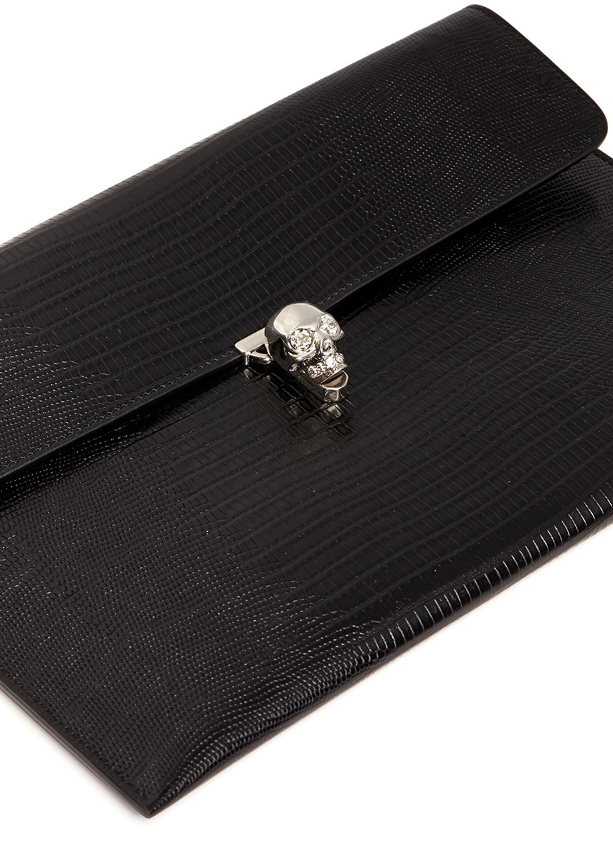 alexander mcqueen black skull clutch