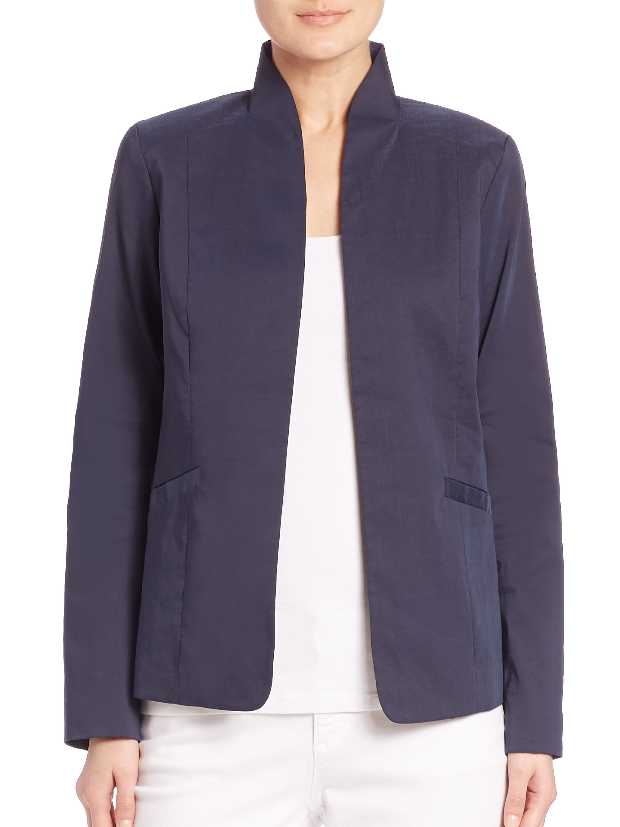 Lyst - Eileen Fisher High-collar Jacket in Blue