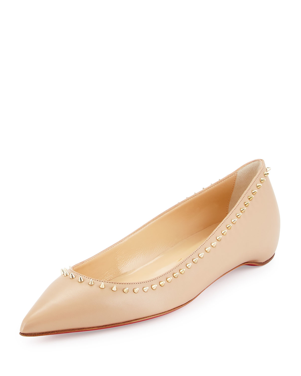 Christian louboutin Anjalina Studded Leather Ballet Flats in Beige ...  