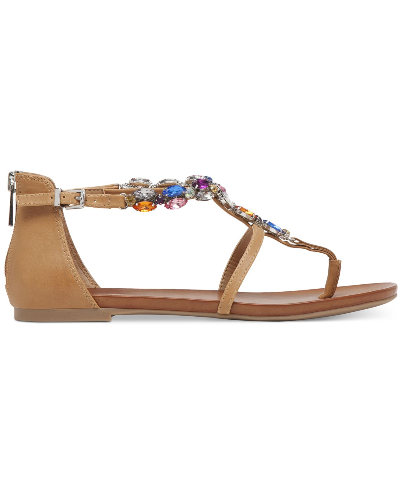 Lyst - Jessica Simpson Whitten Jeweled Flat Thong Sandals in Brown