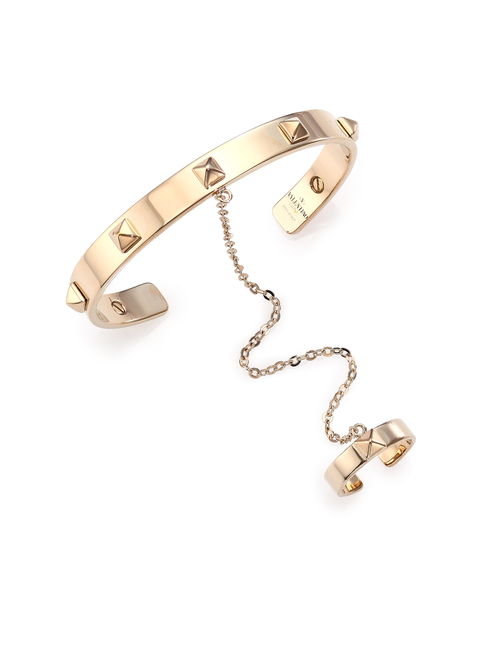Lyst - Valentino Rockstud Chained Cuff Bracelet & Ring Set in Metallic