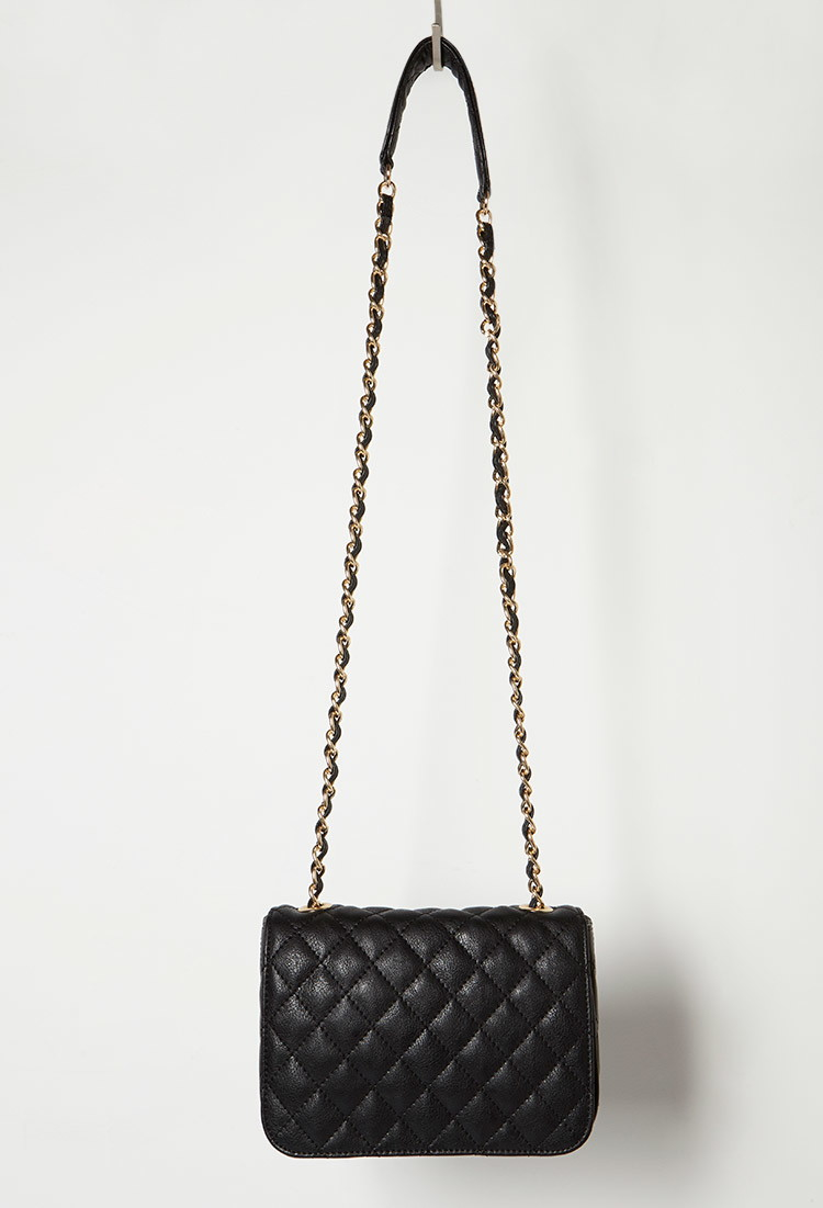 Forever 21 Quilted Faux Leather Crossbody Bag in Black