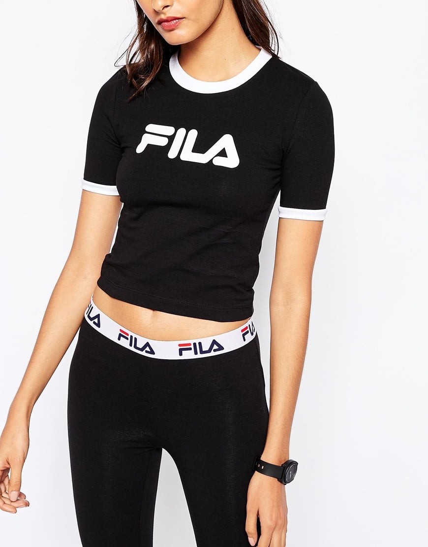 Lyst - Fila Cropped 90s T-shirt With Contrast Collar And Front Logo in ...