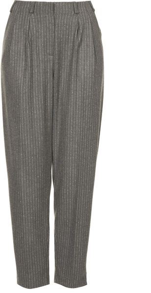 Topshop Pinstripe Peg Trousers in Gray (GREY) | Lyst