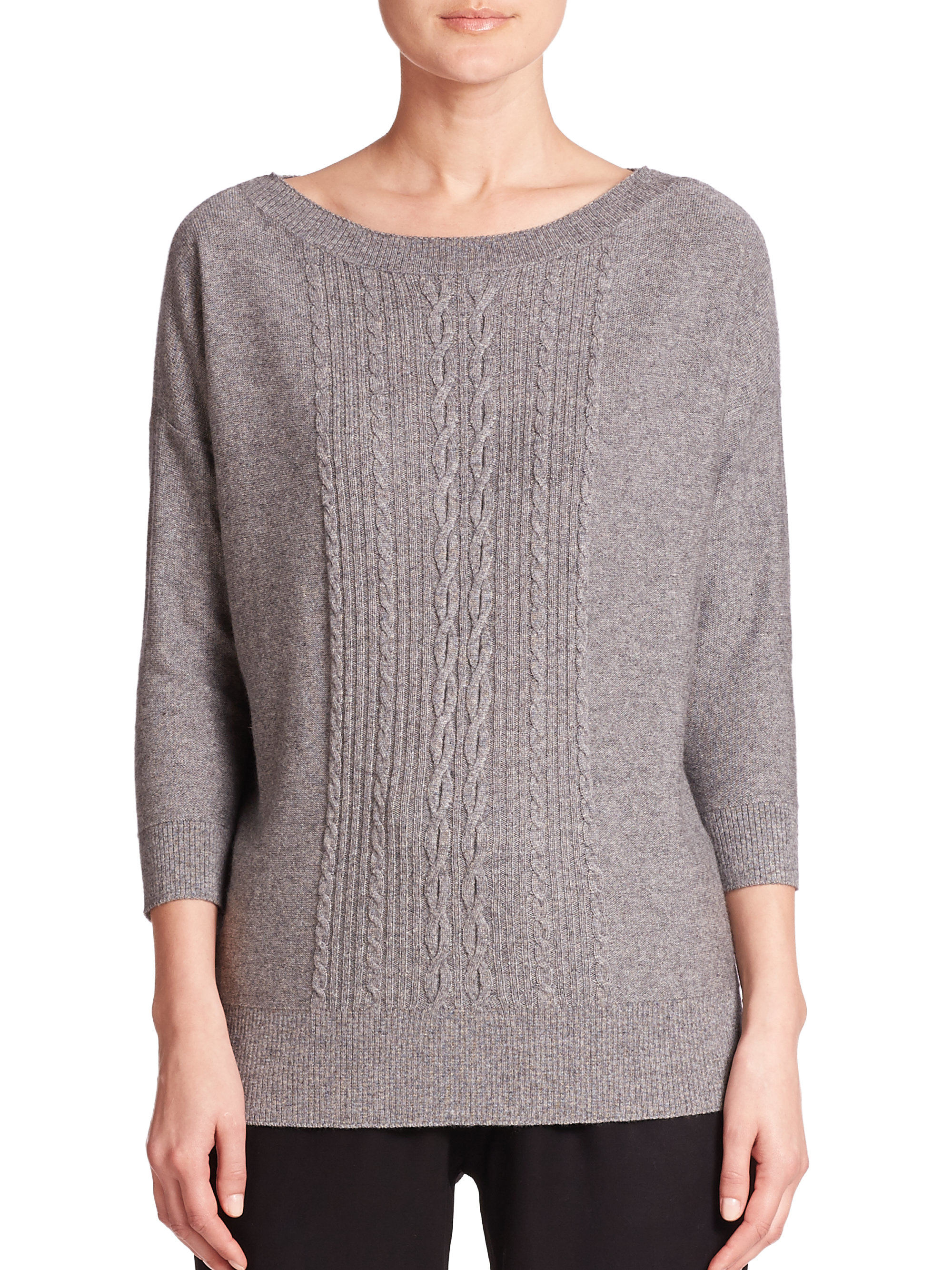 Lyst - Three Dots Cashmere-silk Cable-knit Sweater in Gray