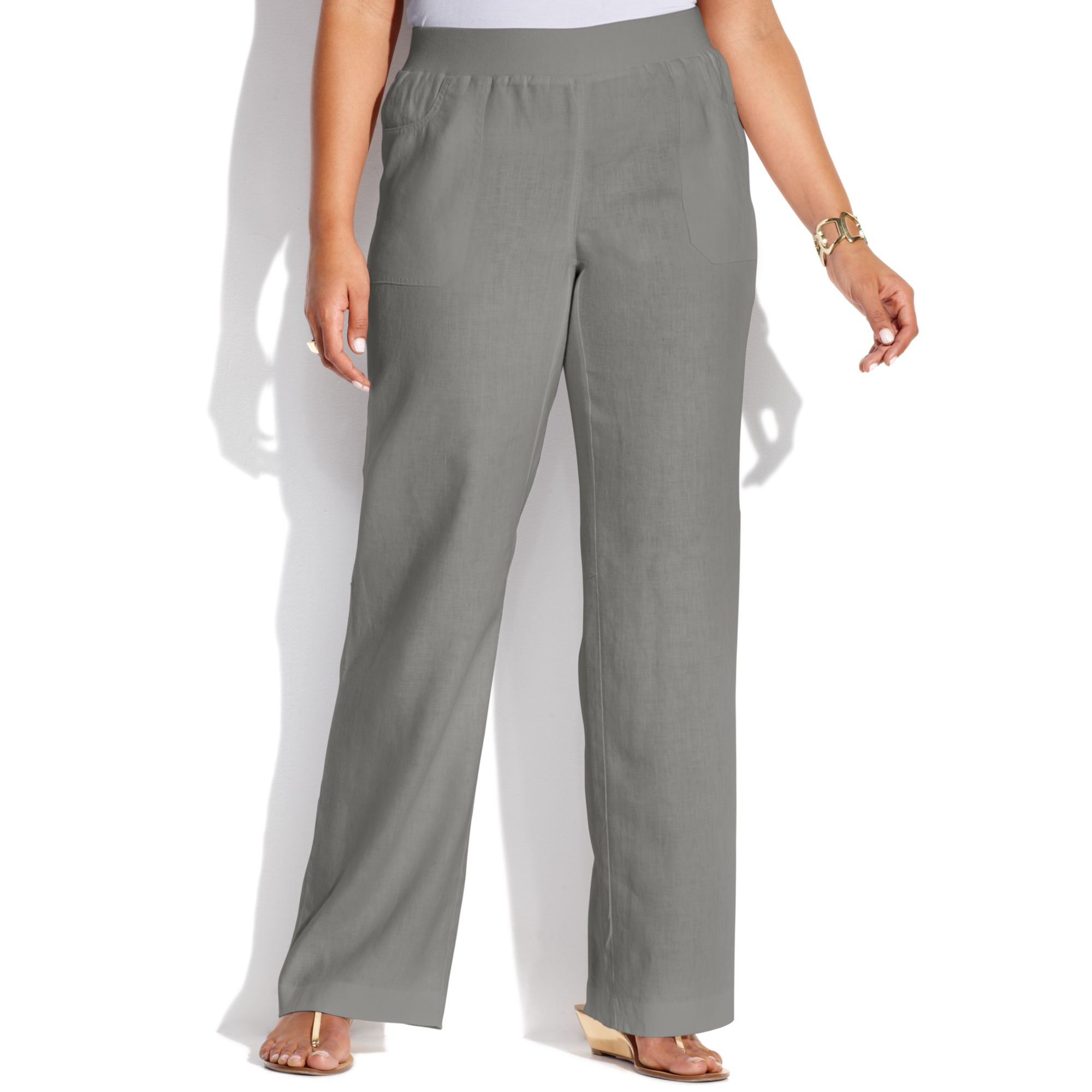 Inc International Concepts Plus Size Wide Leg Linen Pants in Gray (Grey ...