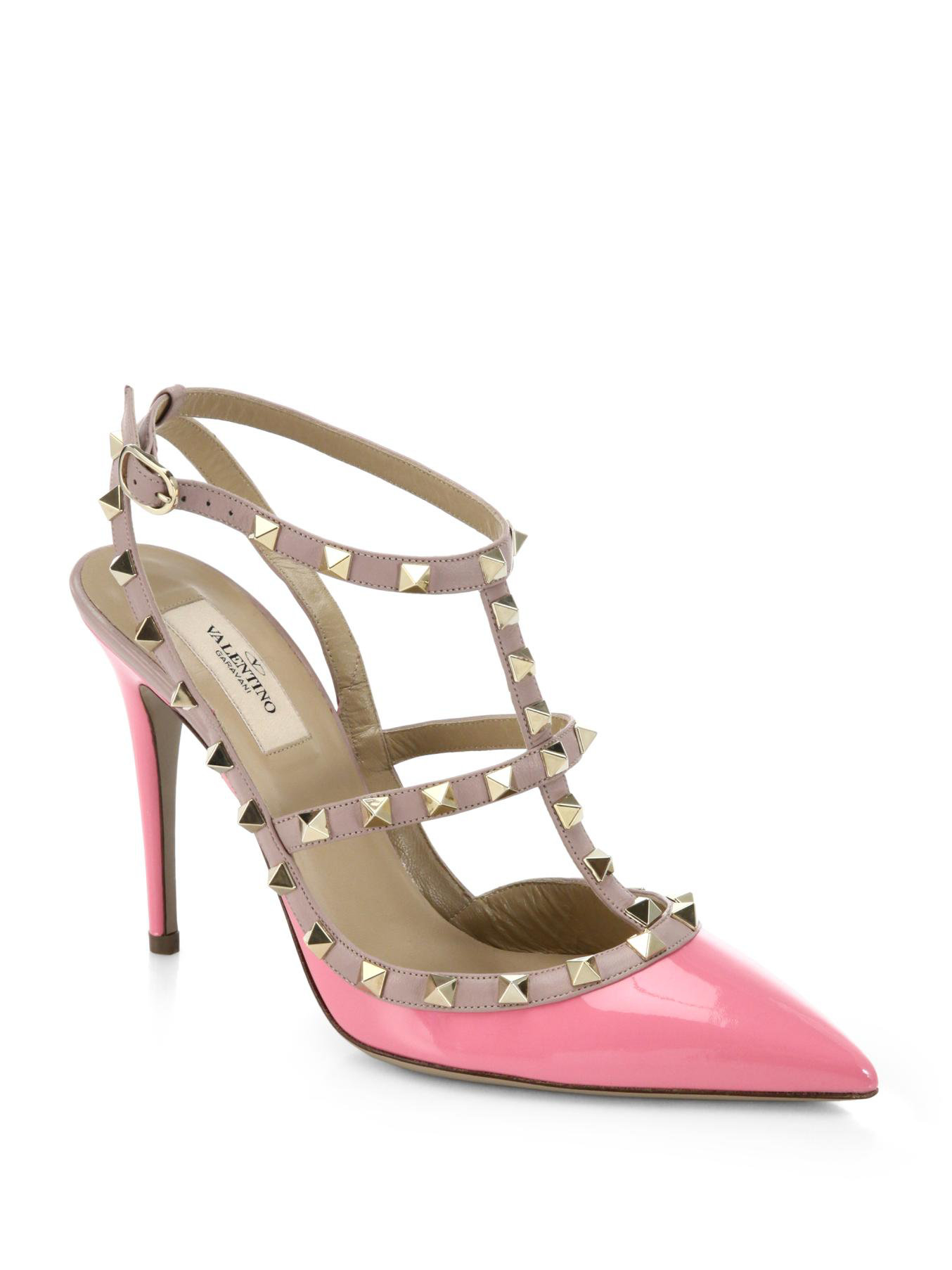 Valentino Patent Leather Rockstud Slingback Pumps in Pink | Lyst