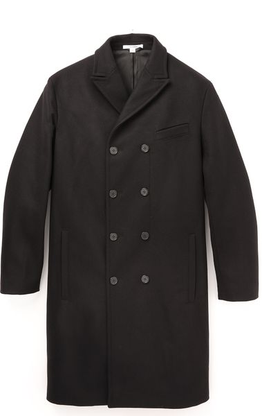 Carven Double Breasted Felt Overcoat in Black for Men | Lyst