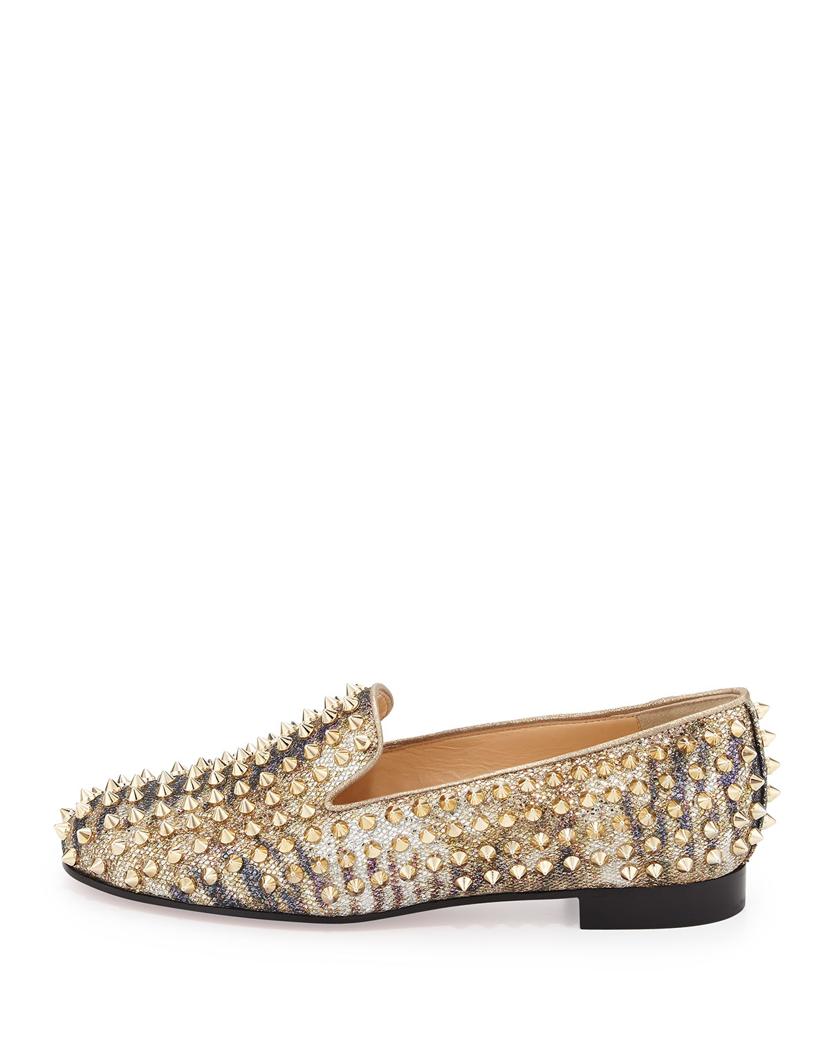 Christian Louboutin Rolling Spikes Glitter Loafer in Gold (LT GOLD) | Lyst