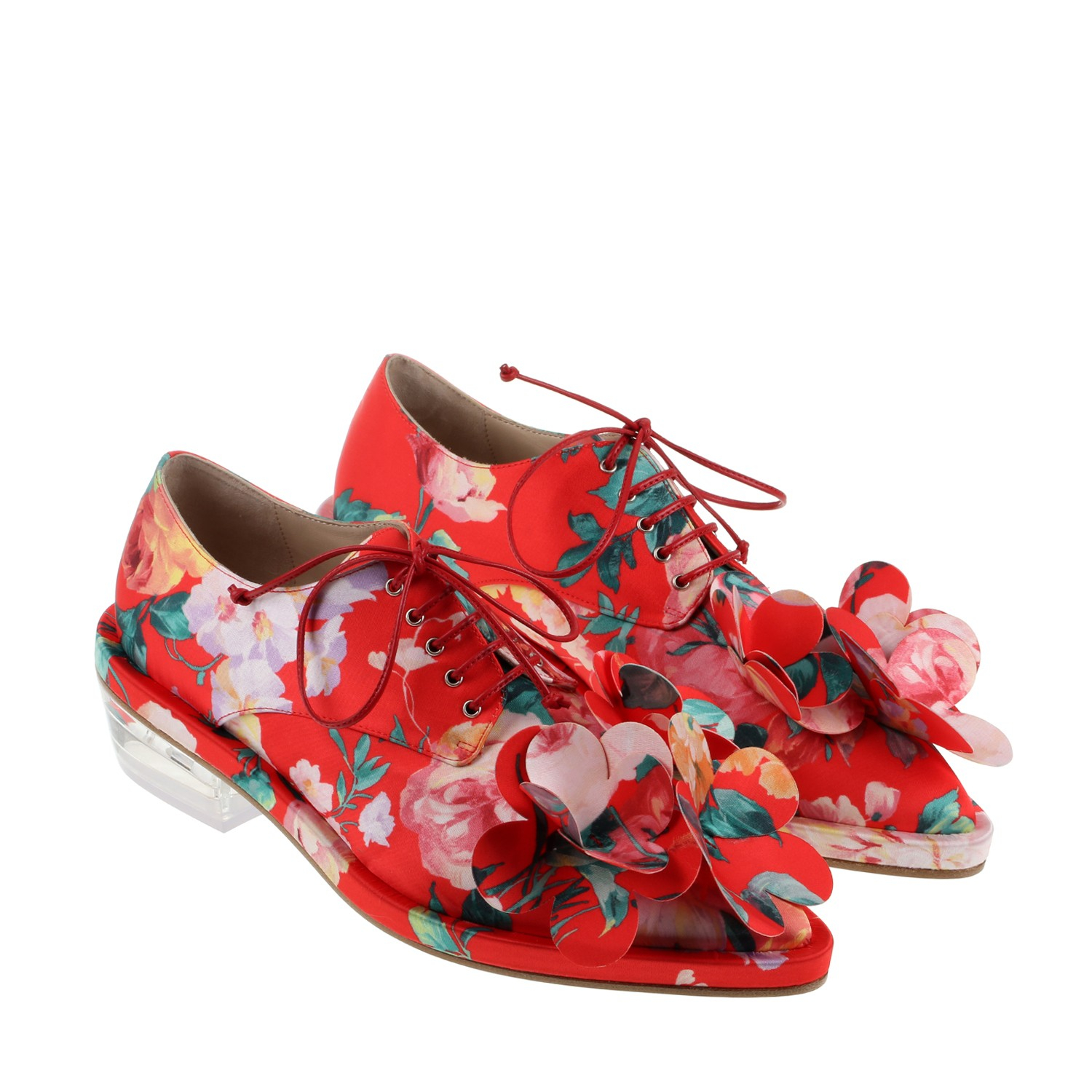 Simone rocha Satin Brogues With Floral Appliqué in Red (Mad Flower) | Lyst