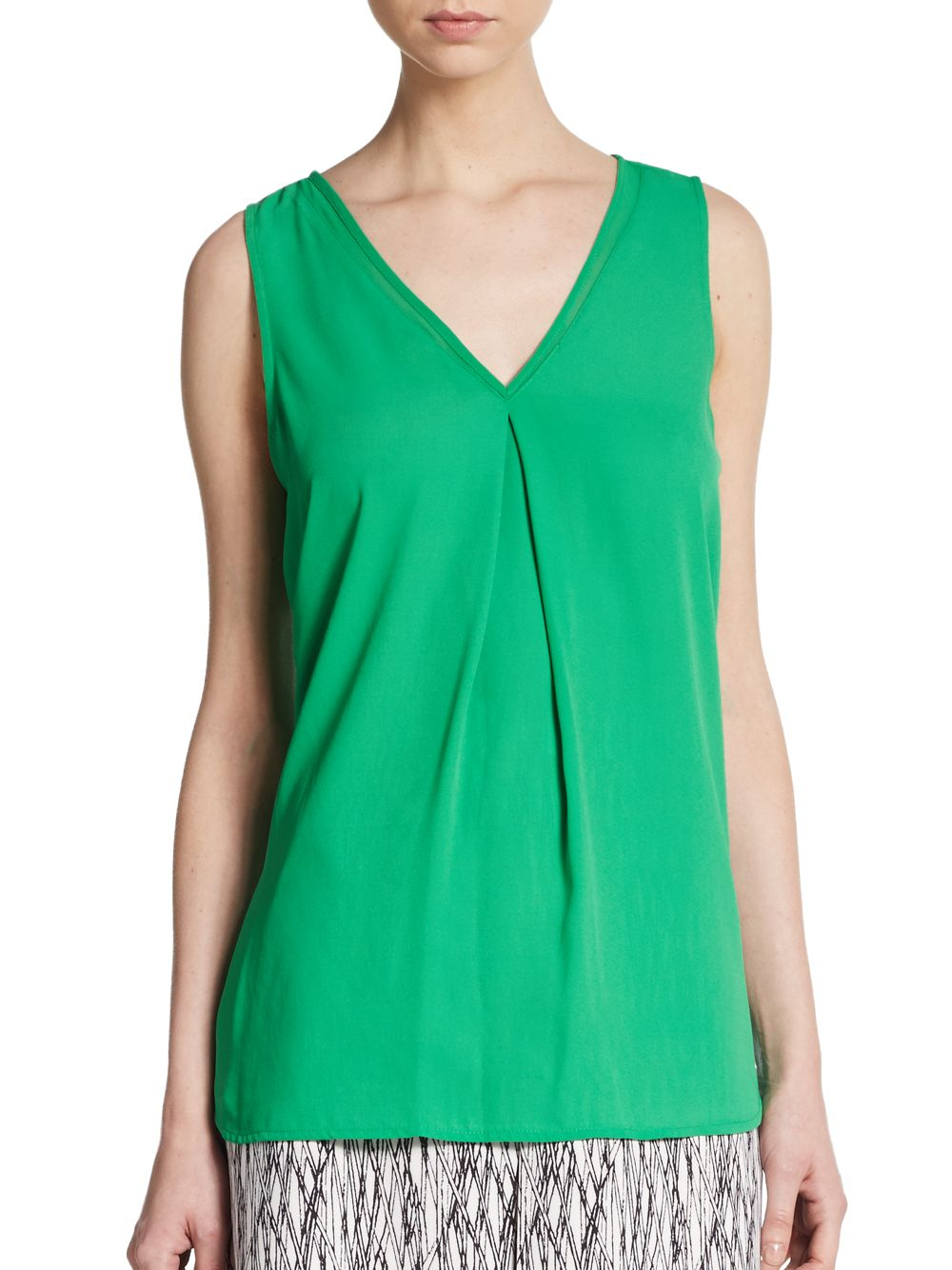 Lyst - Vince Camuto Pleat-front Sleeveless Blouse in Green