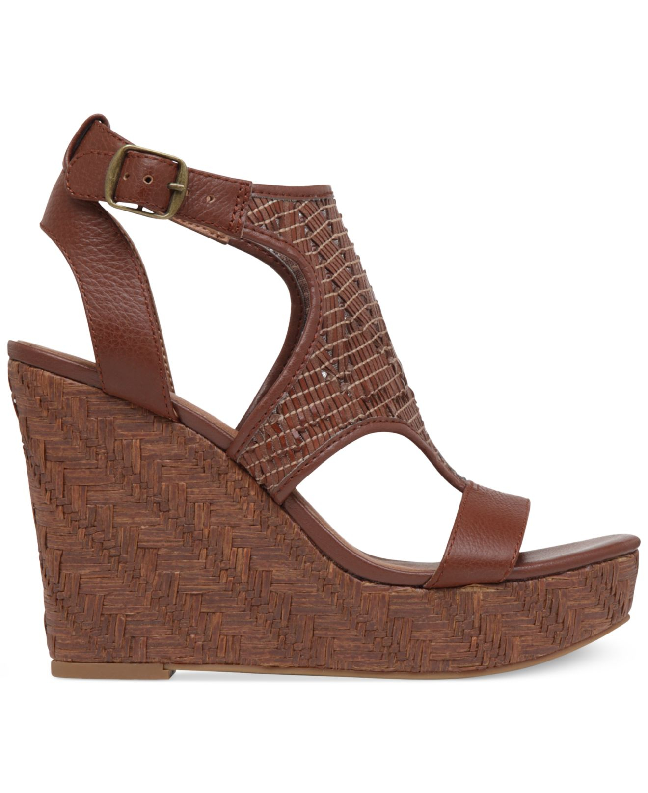 Lyst Lucky Brand Womens Laffertie Platform Wedge Sandals In Brown 