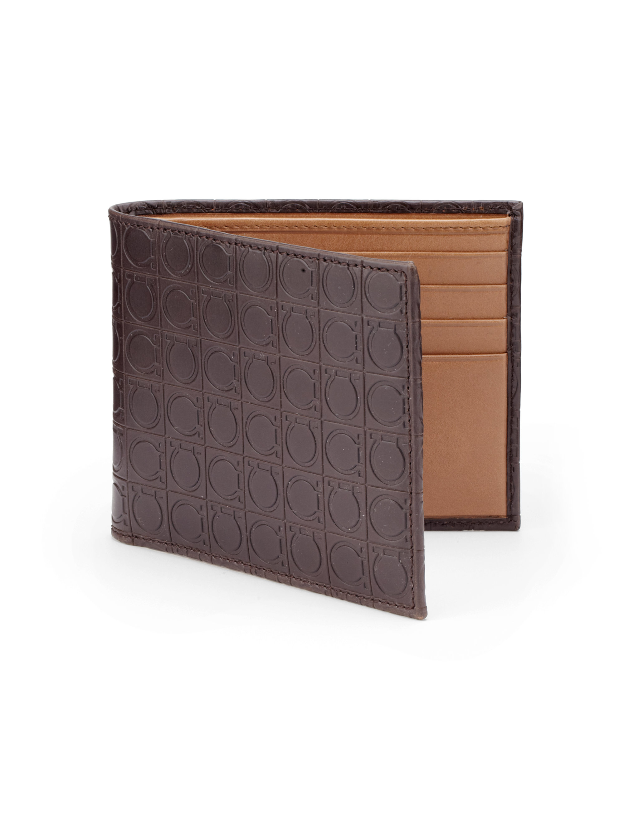 ferragamo gancio embossed leather bifold wallet in brown for lyst ferragamo gancio embossed leather bifold wallet in brown for lyst