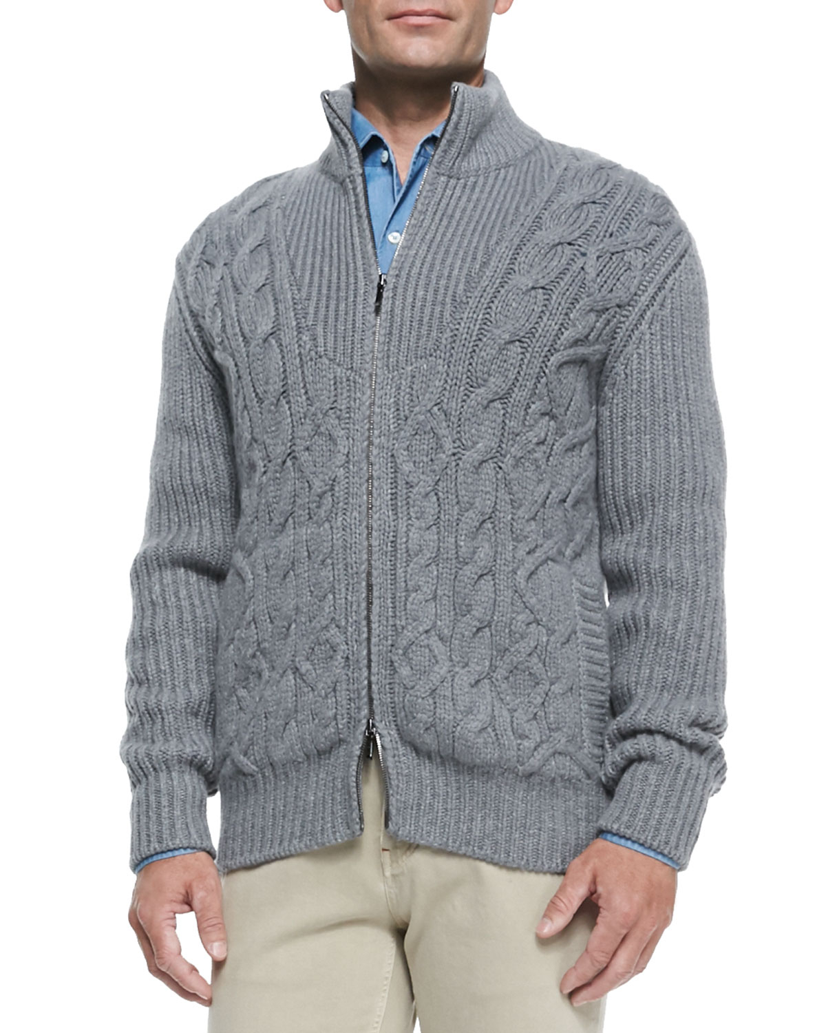 Lyst - Loro Piana Baby Cashmere Cable-Knit Zip Cardigan in Gray for Men