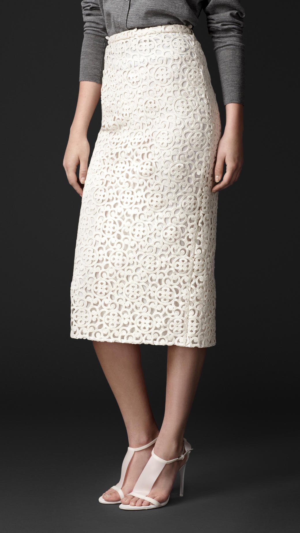 Lyst - Burberry Macramé Lace Pencil Skirt in White
