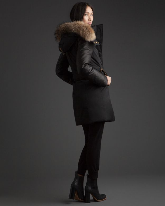 Lyst - Mackage Exclusive Leather Sleeve Fur Hood Long Puffer Jacket in Black