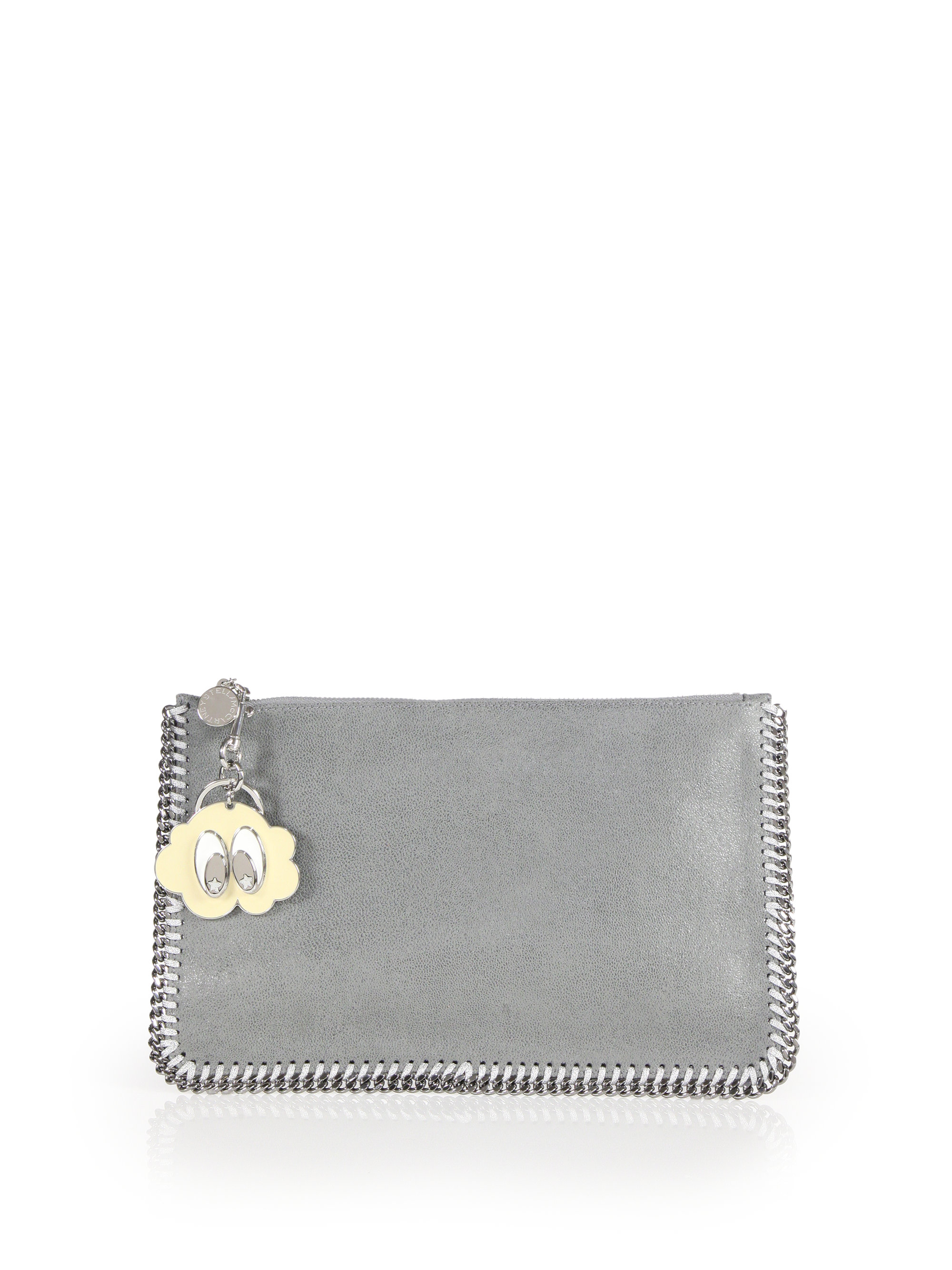 Stella mccartney Falabella Faux-Leather Charm Zip Clutch in Gray ...