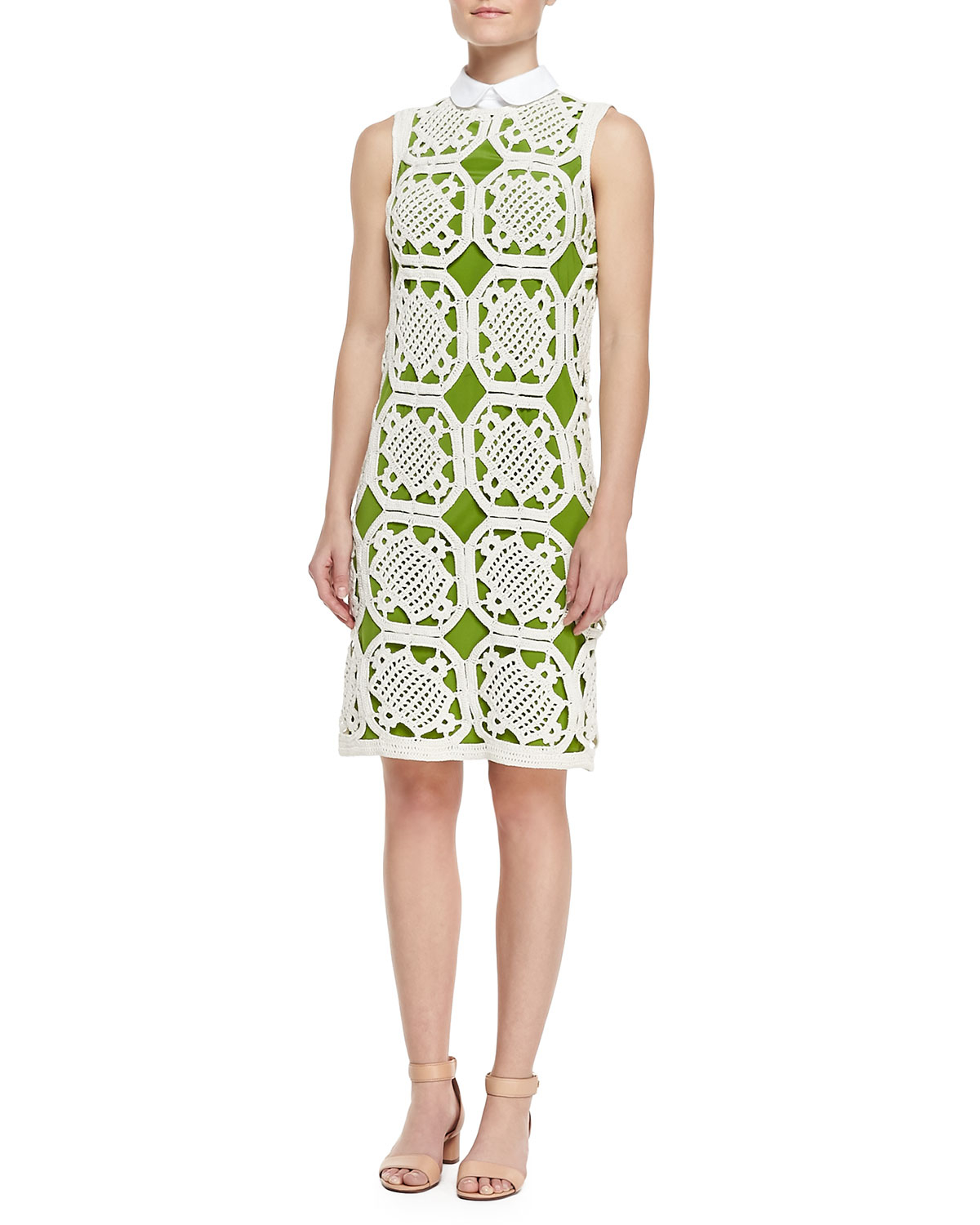 Tory Burch Lexi Cotton Crochet Dress in White (WHITE/ LEAF GREEN) | Lyst