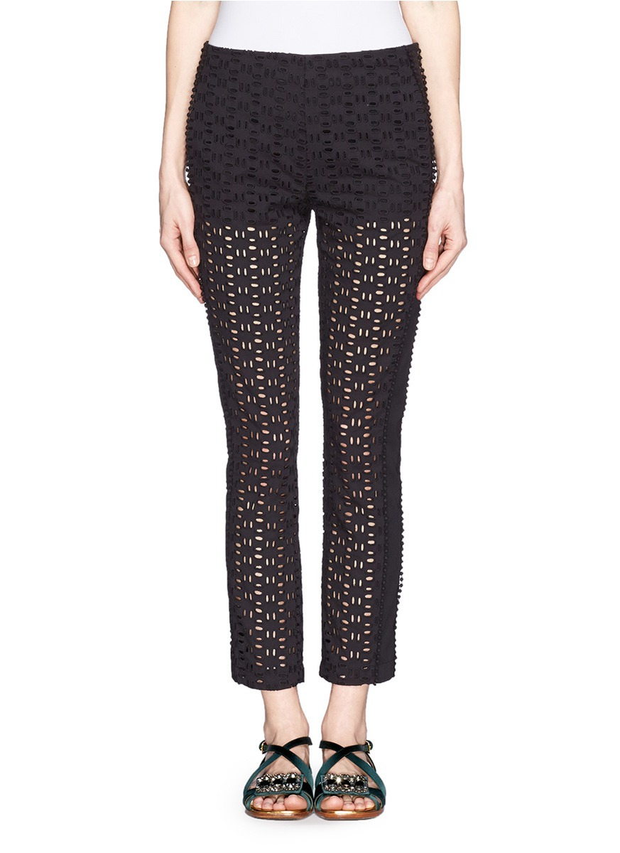 See by chloé Eyelet Cotton Pants in Black | Lyst