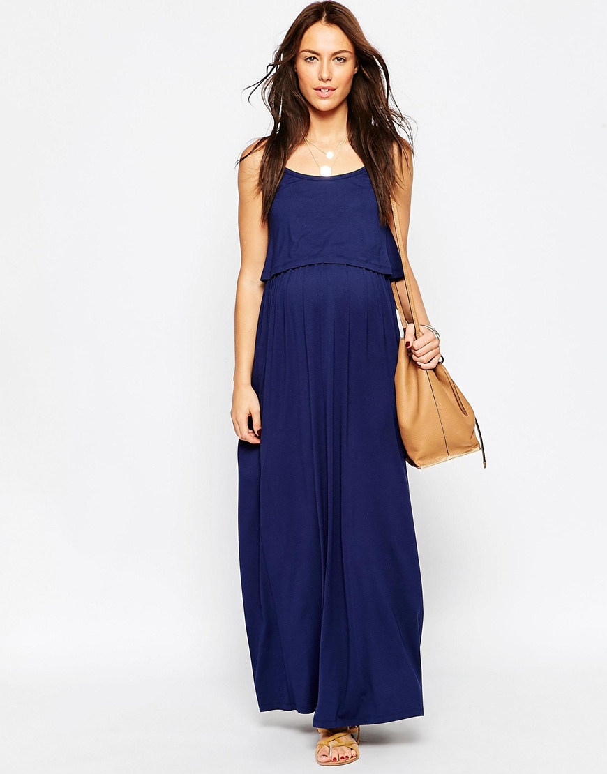 Lyst Asos Nursing Strappy Maxi Dress With Double Layer in Blue