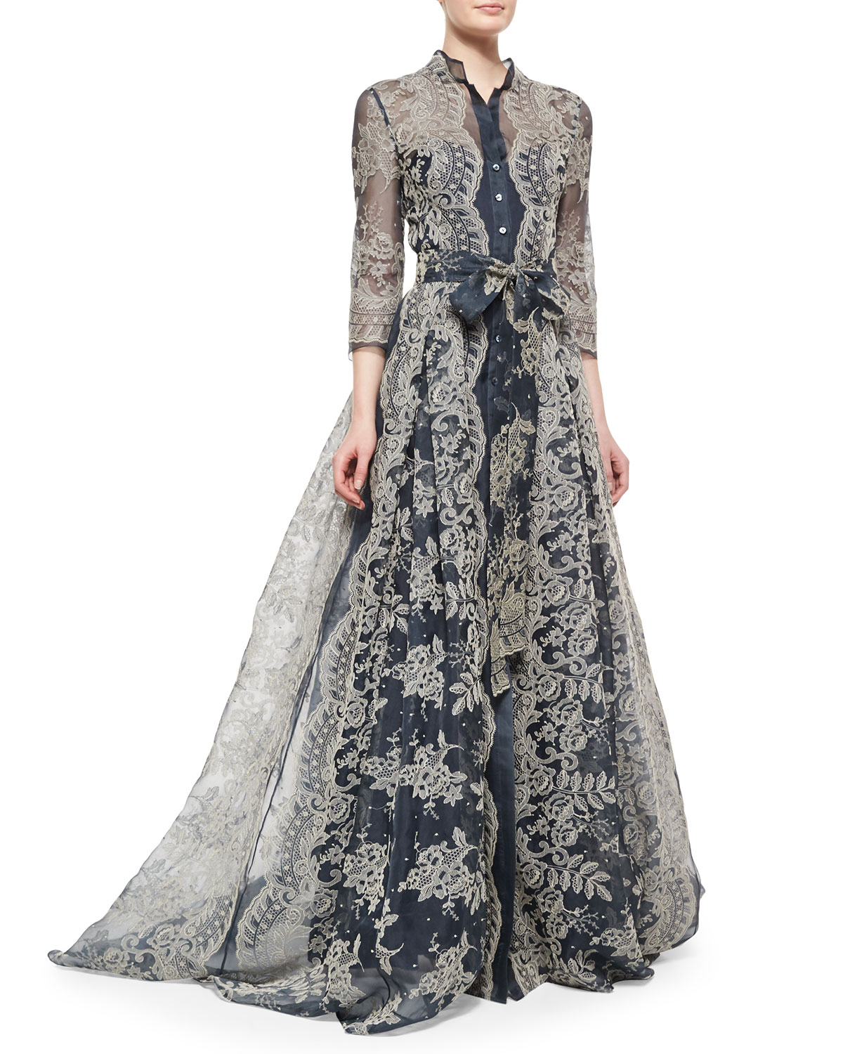 Carolina herrera Lava-Print Fit-And-Flare Dress in Gray (GREY/WHITE) | Lyst