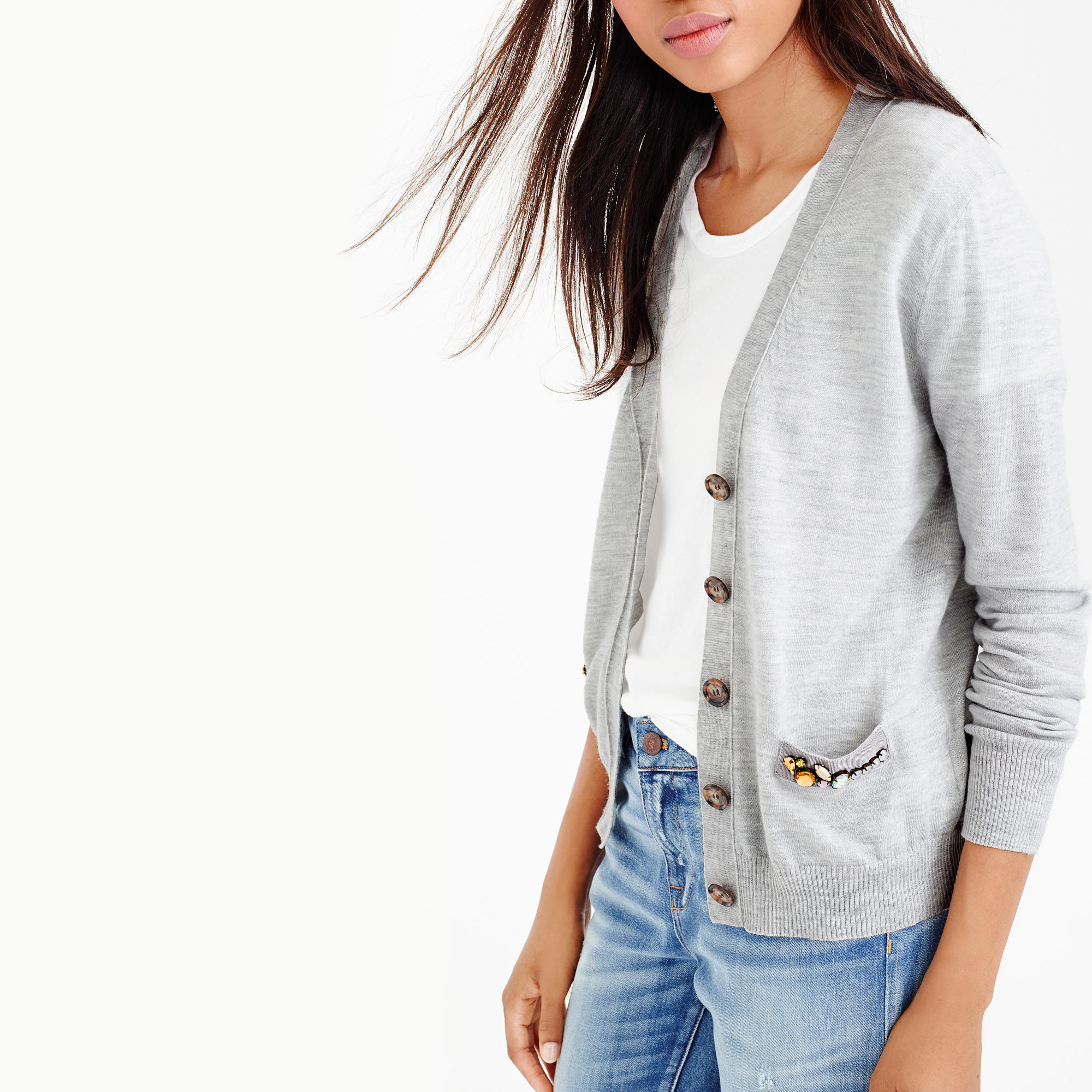 grey crew neck cardigan