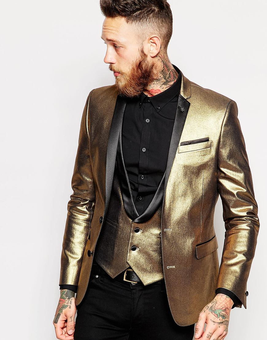 Lyst - Asos Super Skinny Blazer In Gold Velvet in Black for Men