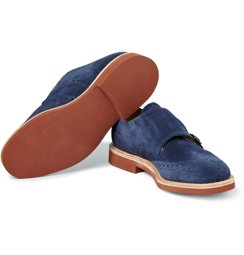 blue suede monk shoes