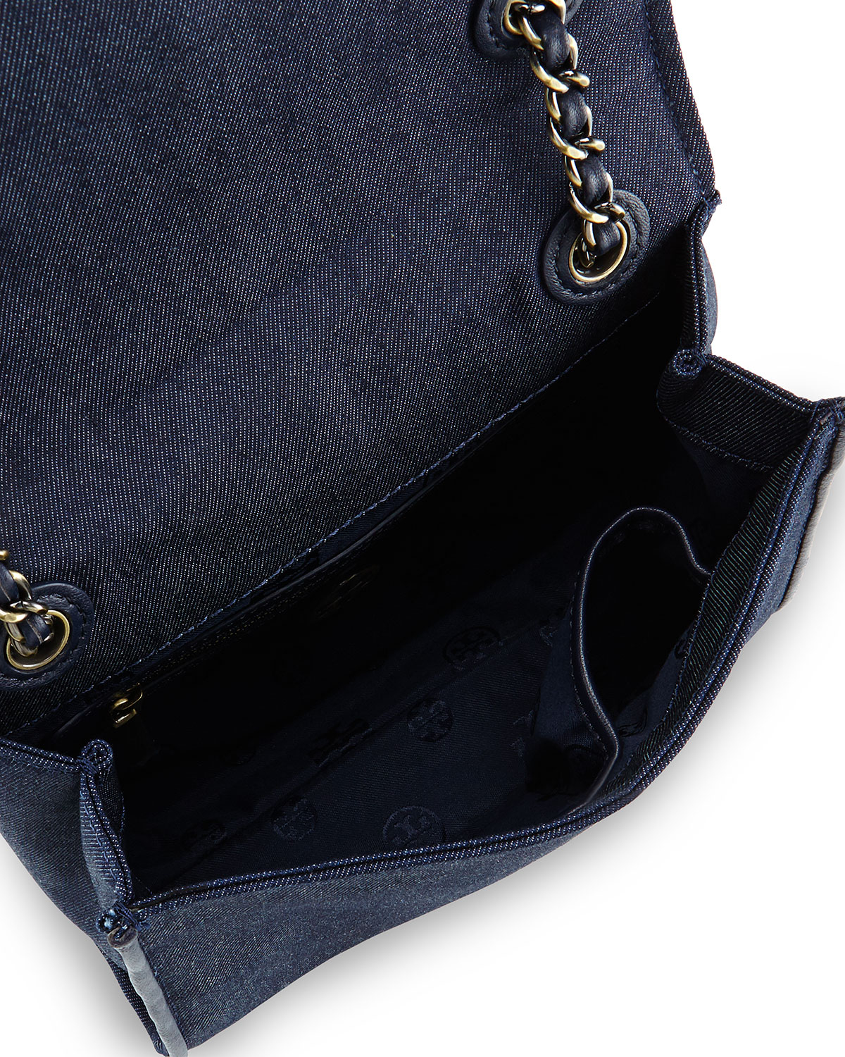 Tory burch Fleming Quilted Denim Flap Bag in Blue | Lyst