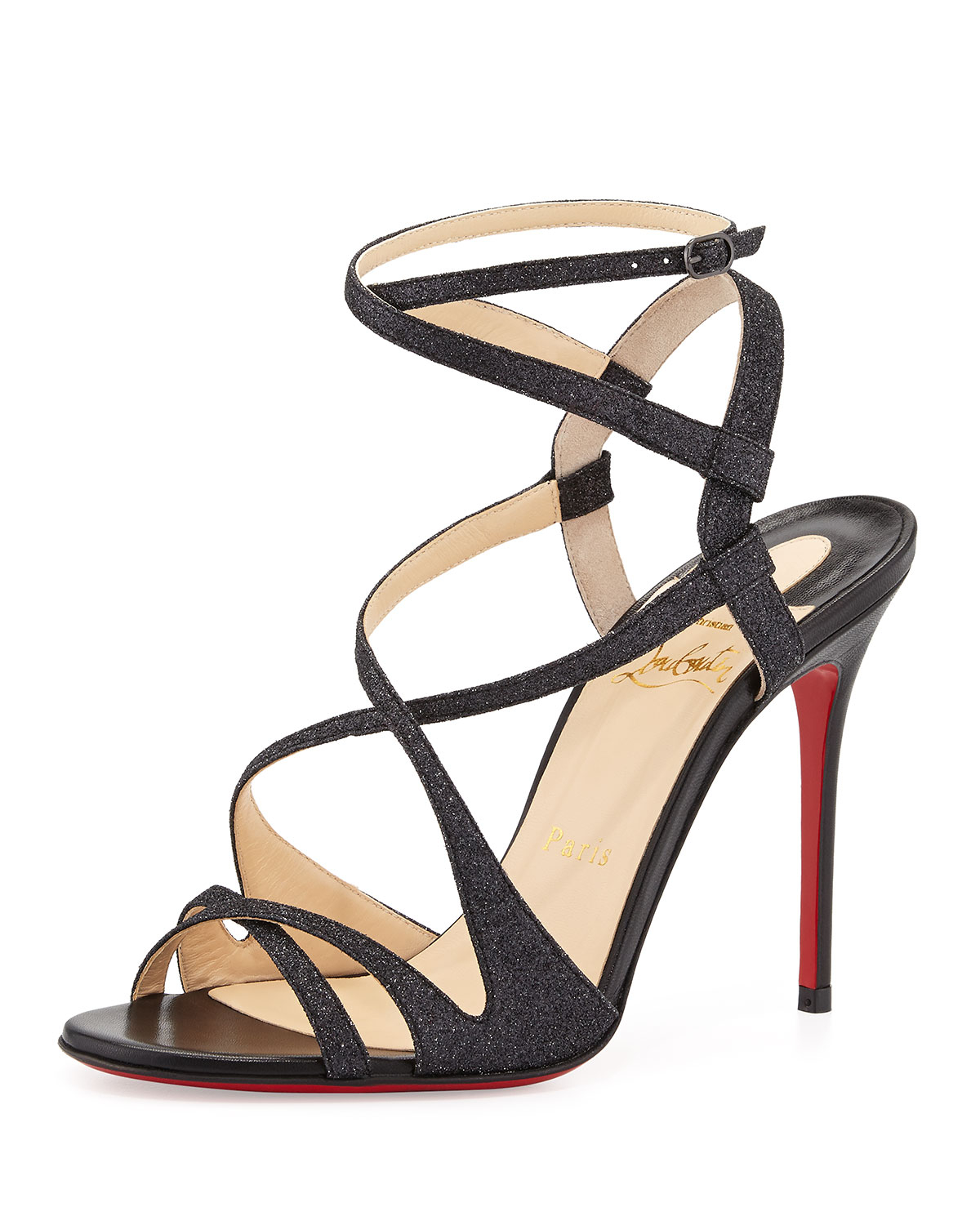 christian louboutin sandals Black patent leather glitter covered ...