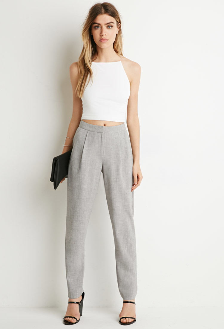 Lyst - Forever 21 Tapered Pleat Trousers in Gray