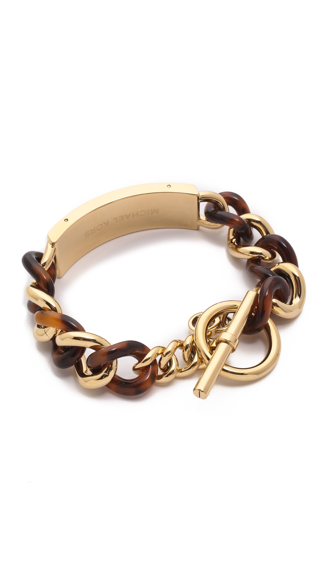 Lyst - Michael Kors Curb Chain Plaque Toggle Bracelet - Gold/Tortoise ...