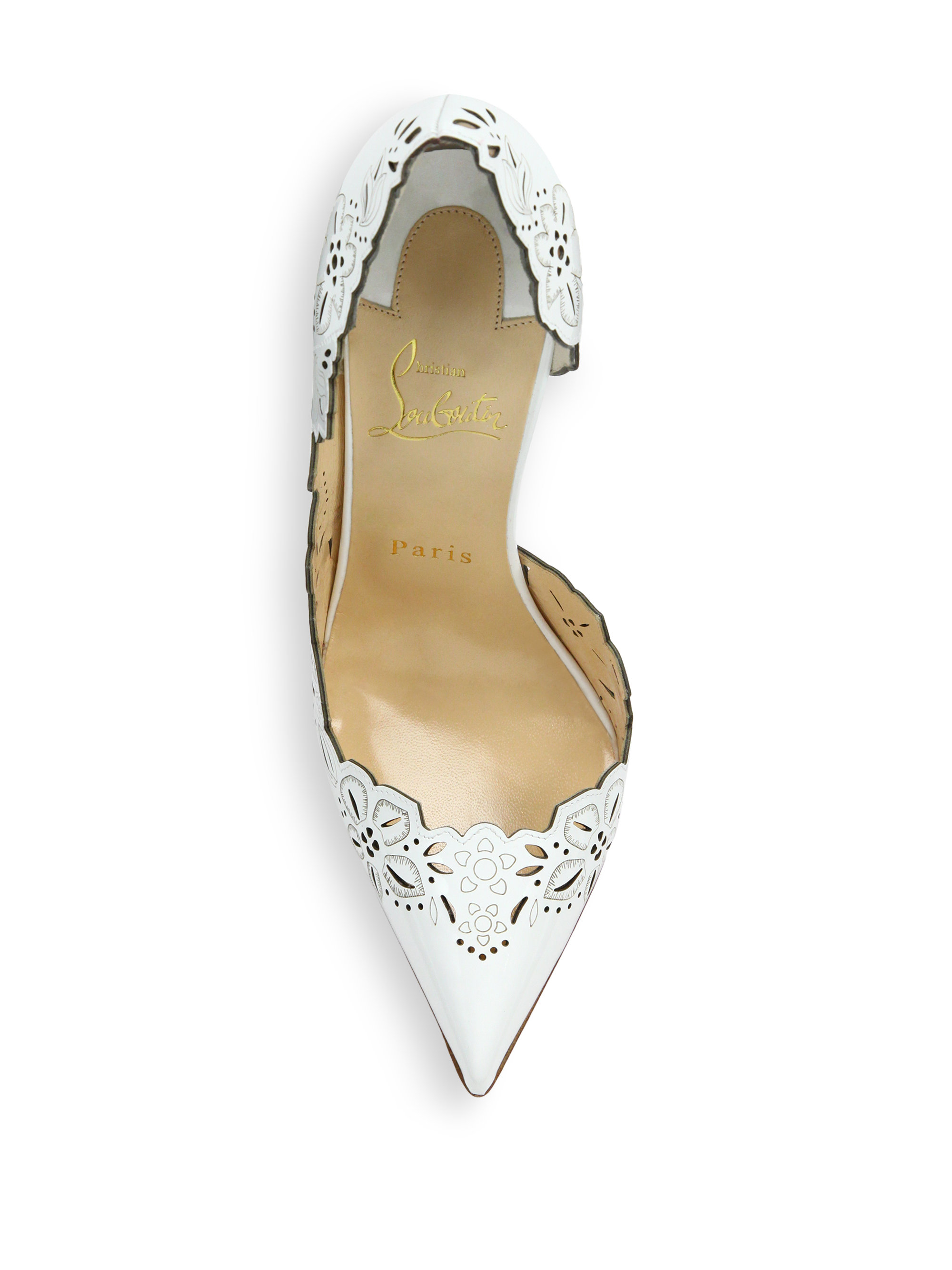 christian louboutin beige patent leather ballet flats  