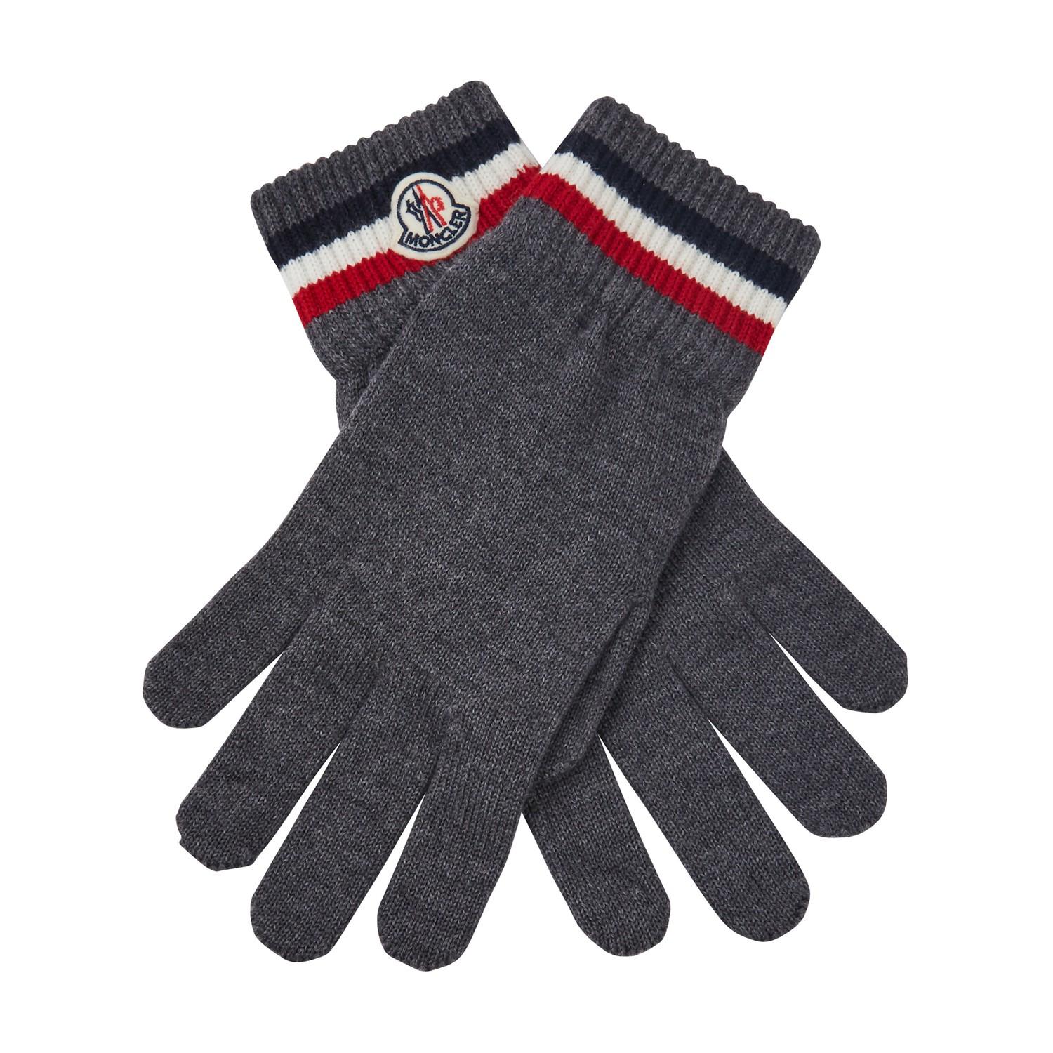 Moncler Wool Striped Logo Gloves in Charcoal (Gray) for Men Lyst