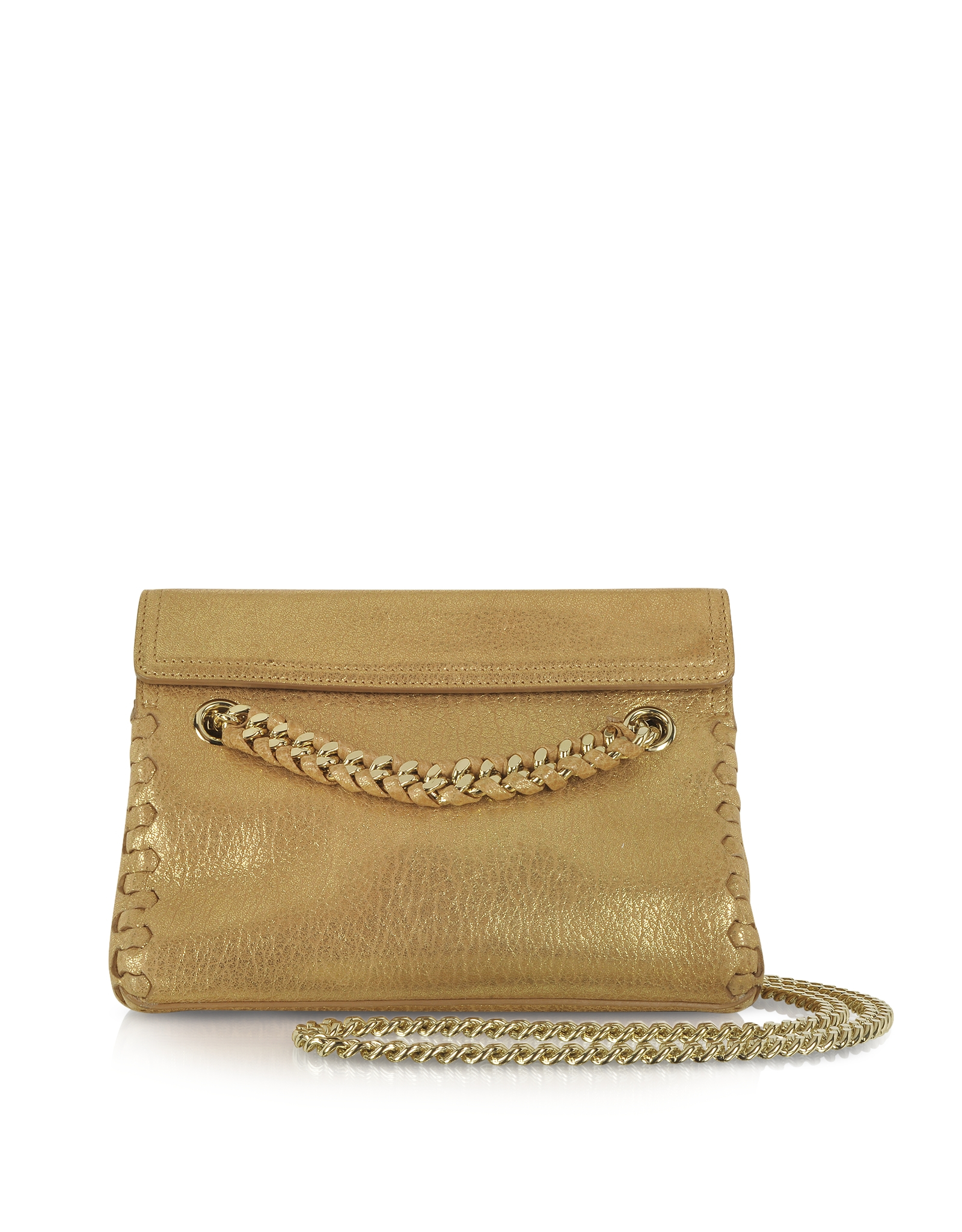 Roberto cavalli Gold Laminated Leather Crossbody Bag W/Chain Strap in ...