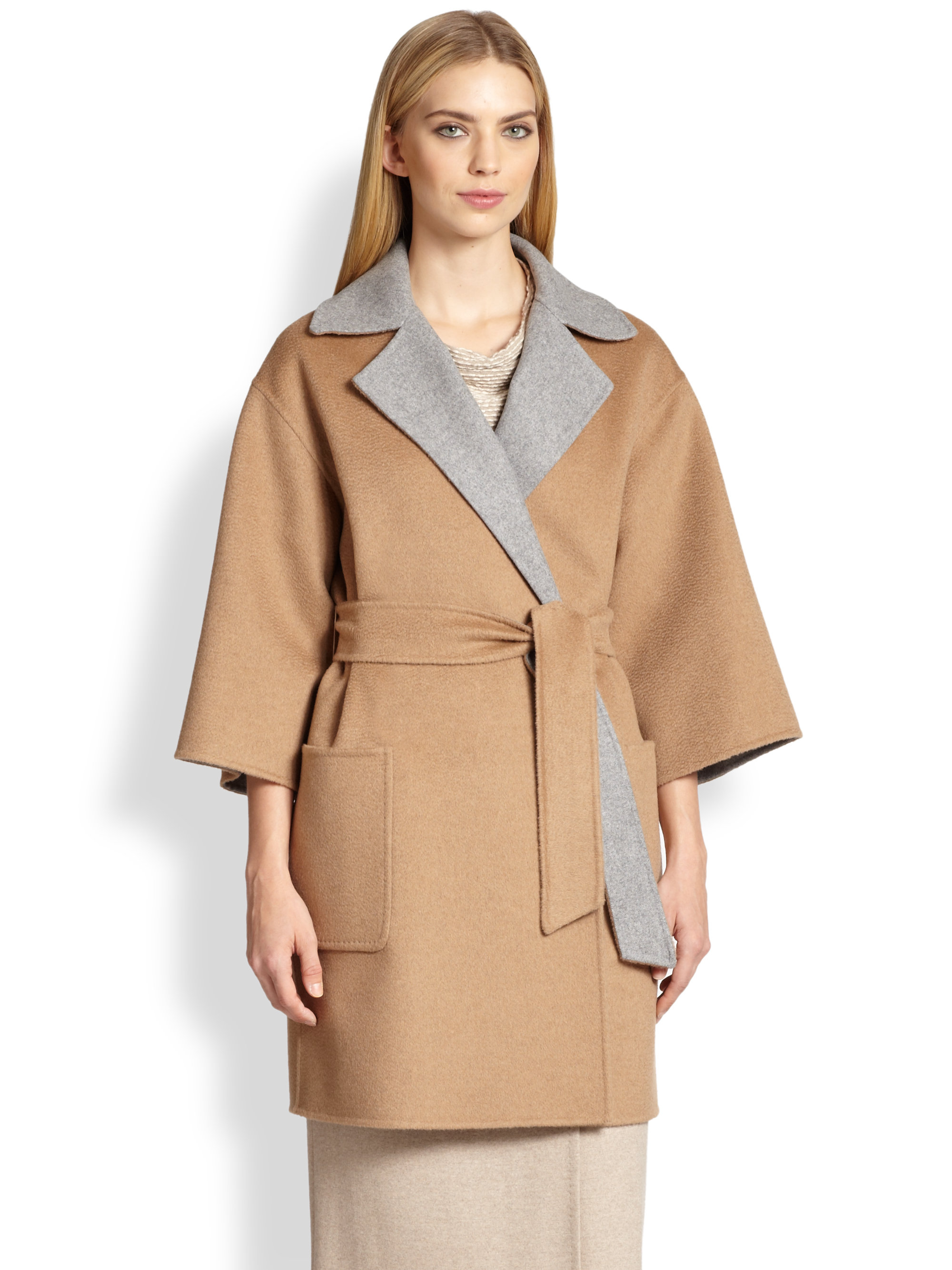 Lyst - Max Mara Reversible Wrap Coat in Natural