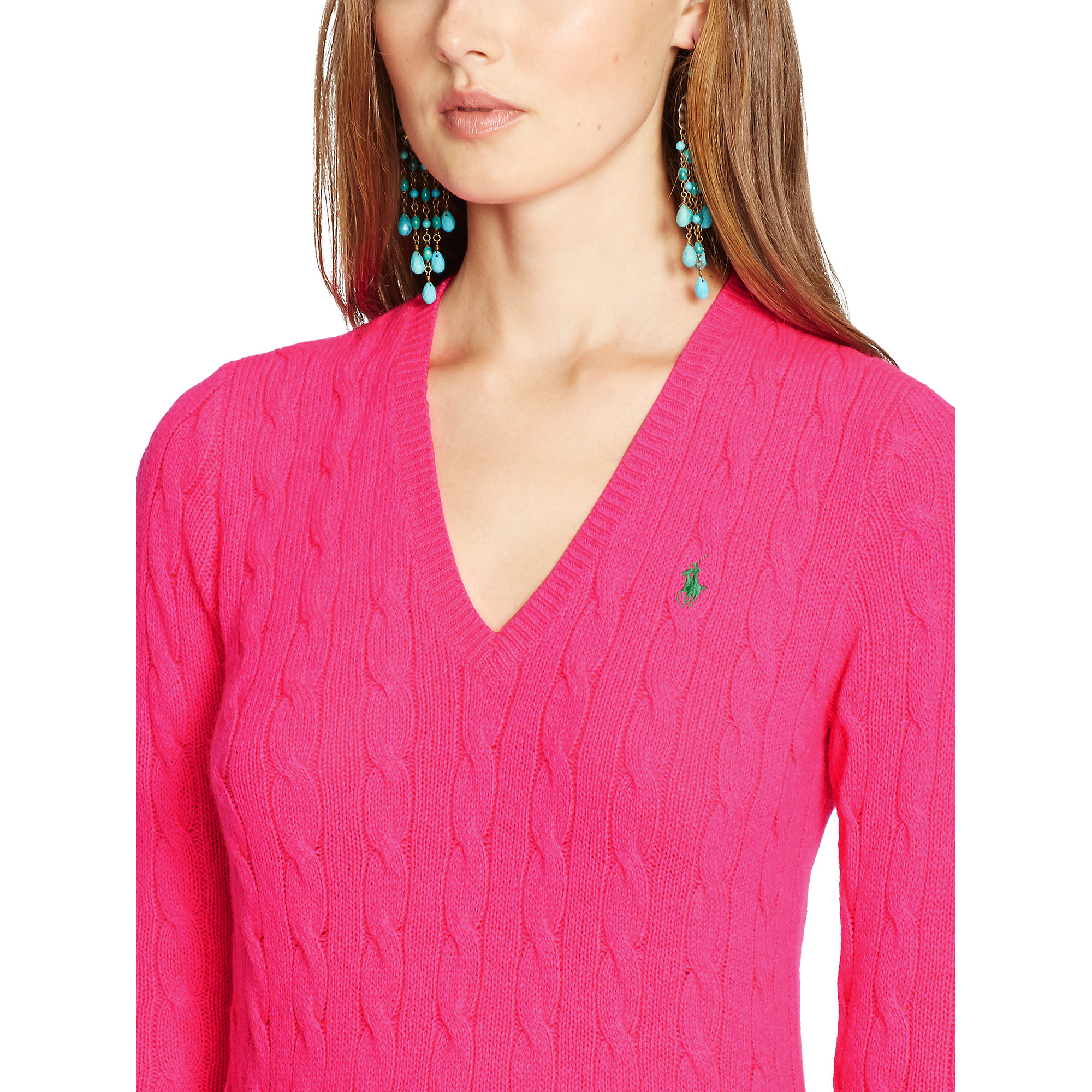 Lyst - Polo Ralph Lauren Cable-Knit V-Neck Sweater in Pink