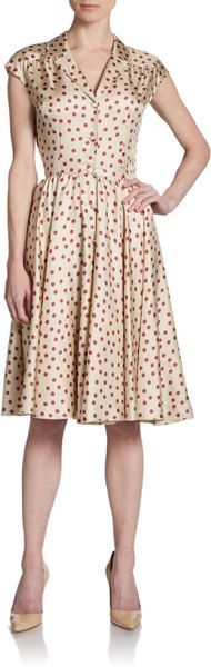 Dolce & Gabbana Buttonfront Polka Dot Silk Dress in Khaki (khaki dots ...