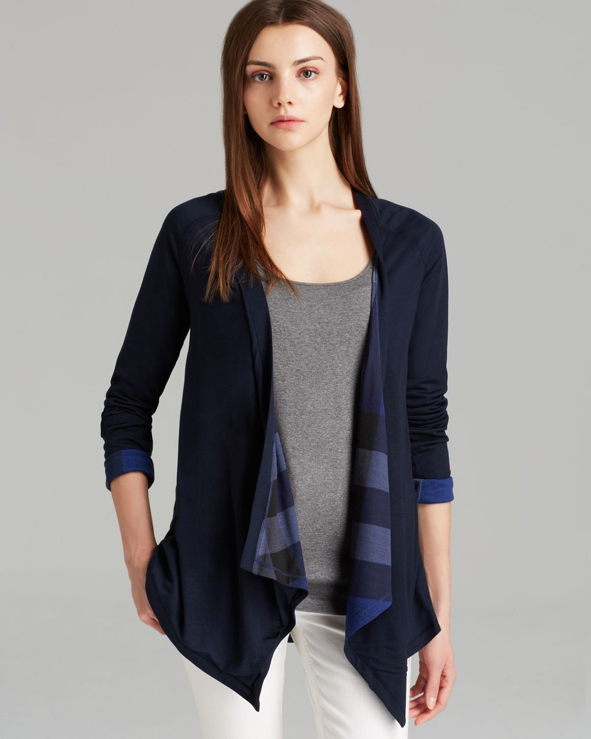 Lyst - Burberry Brit Reversible Waterfall Cardigan in Blue