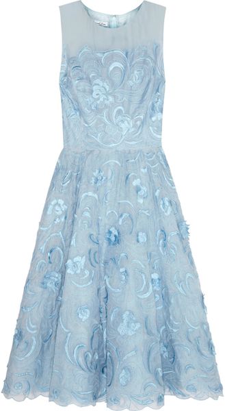 Oscar De La Renta Floralappliquãd Silkorganza Dress in Blue (Sky blue ...