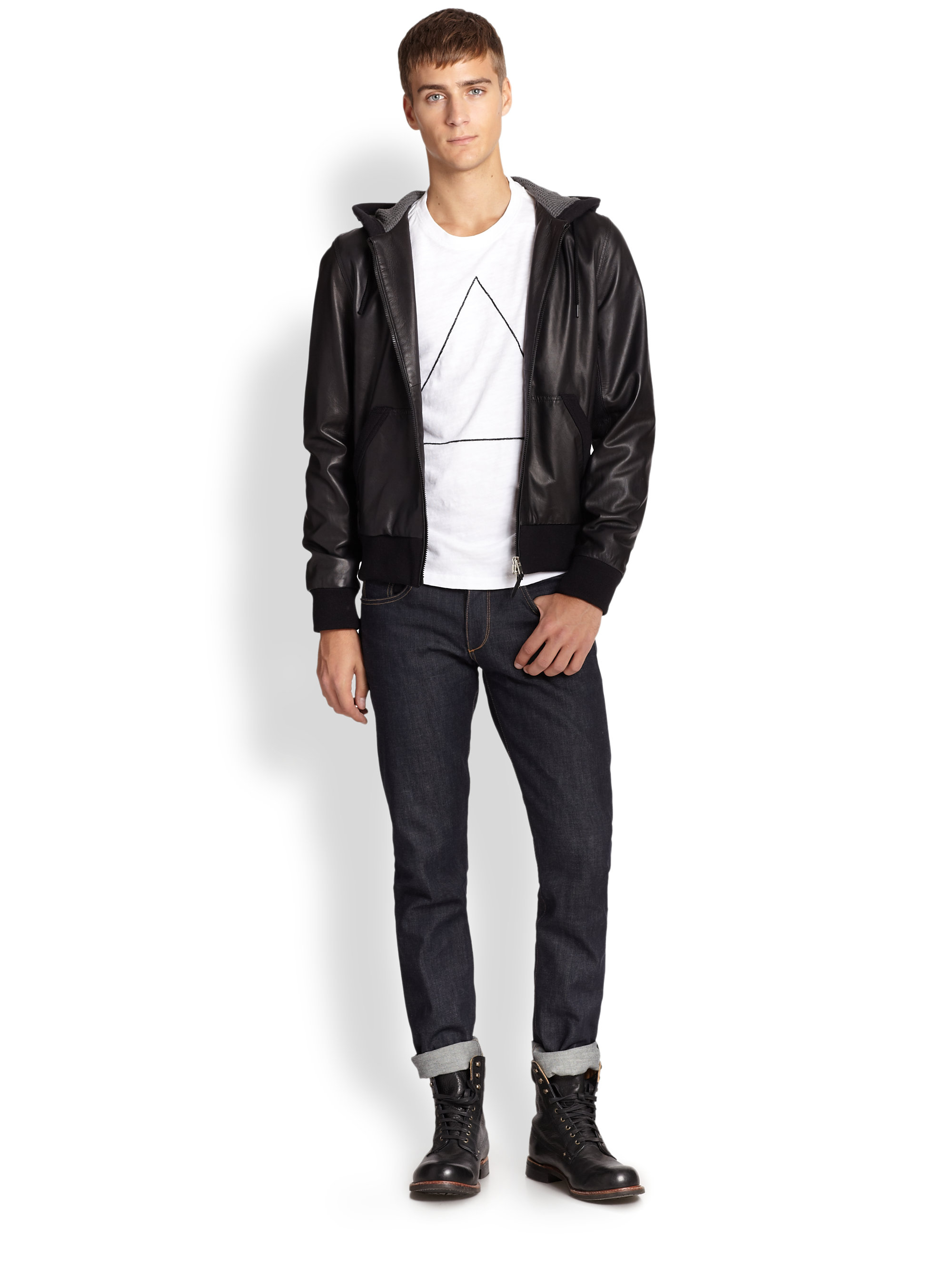 Lyst - Rag & Bone Christopher Leather Hoodie Jacket in Black for Men