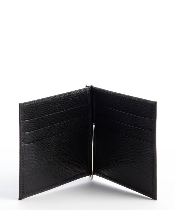Prada Black Saffiano Leather Money Clip Wallet in Black for Men | Lyst  