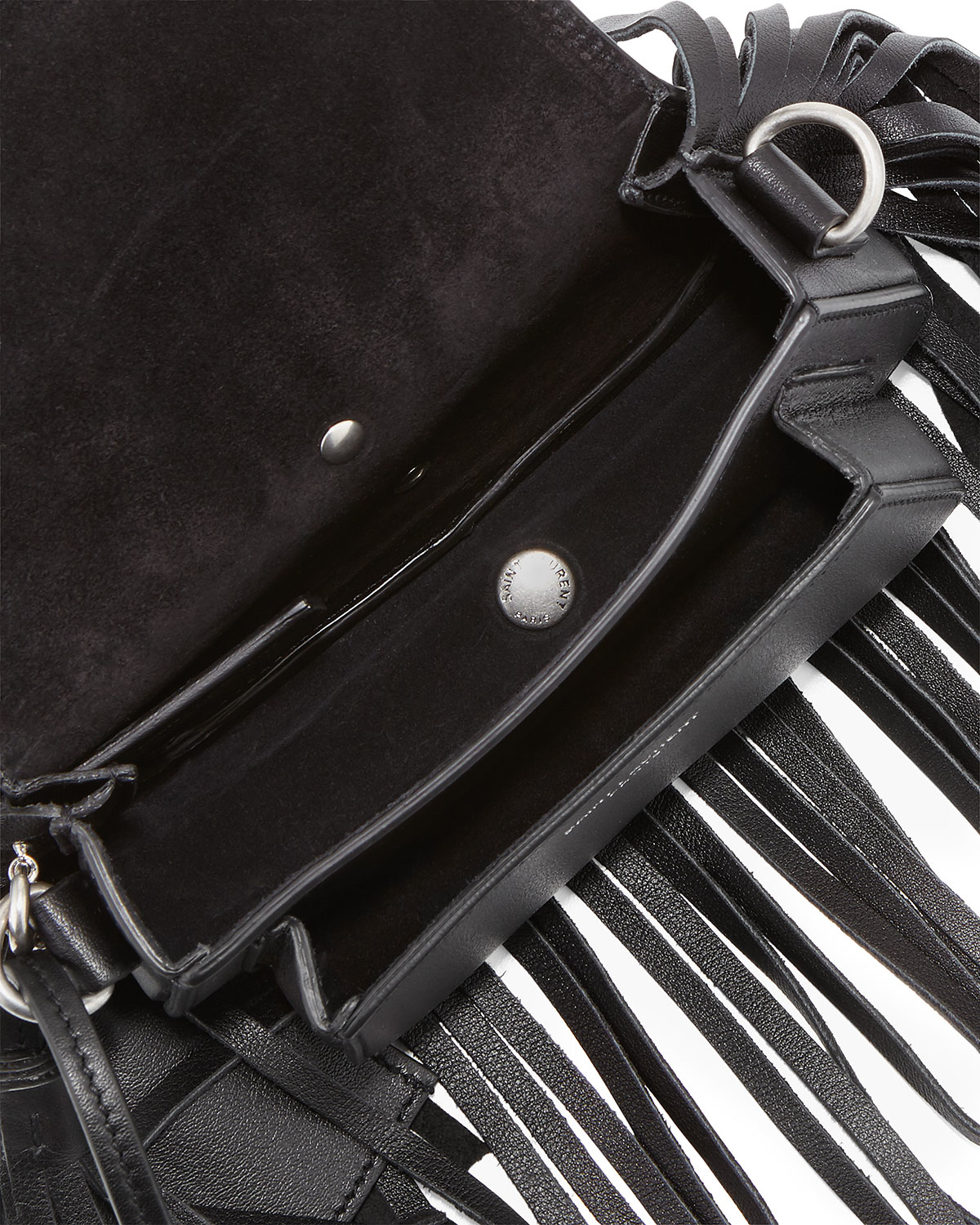 Saint laurent Mini Curved Fringe Saddle Bag in Black | Lyst  