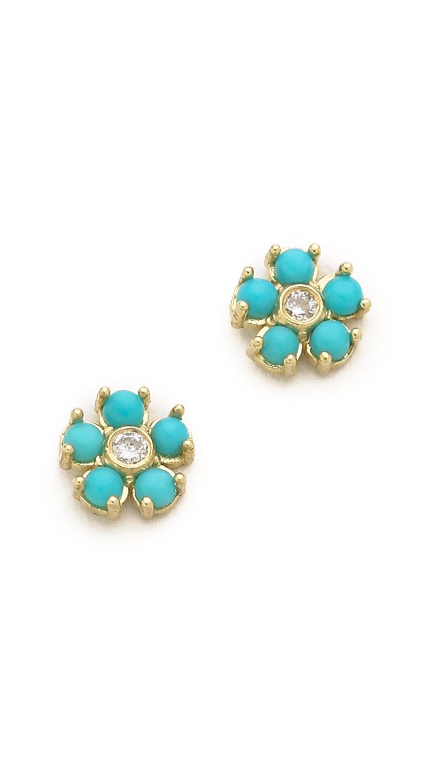 Jennifer meyer Turquoise Flower Diamond Stud Earrings in Blue | Lyst