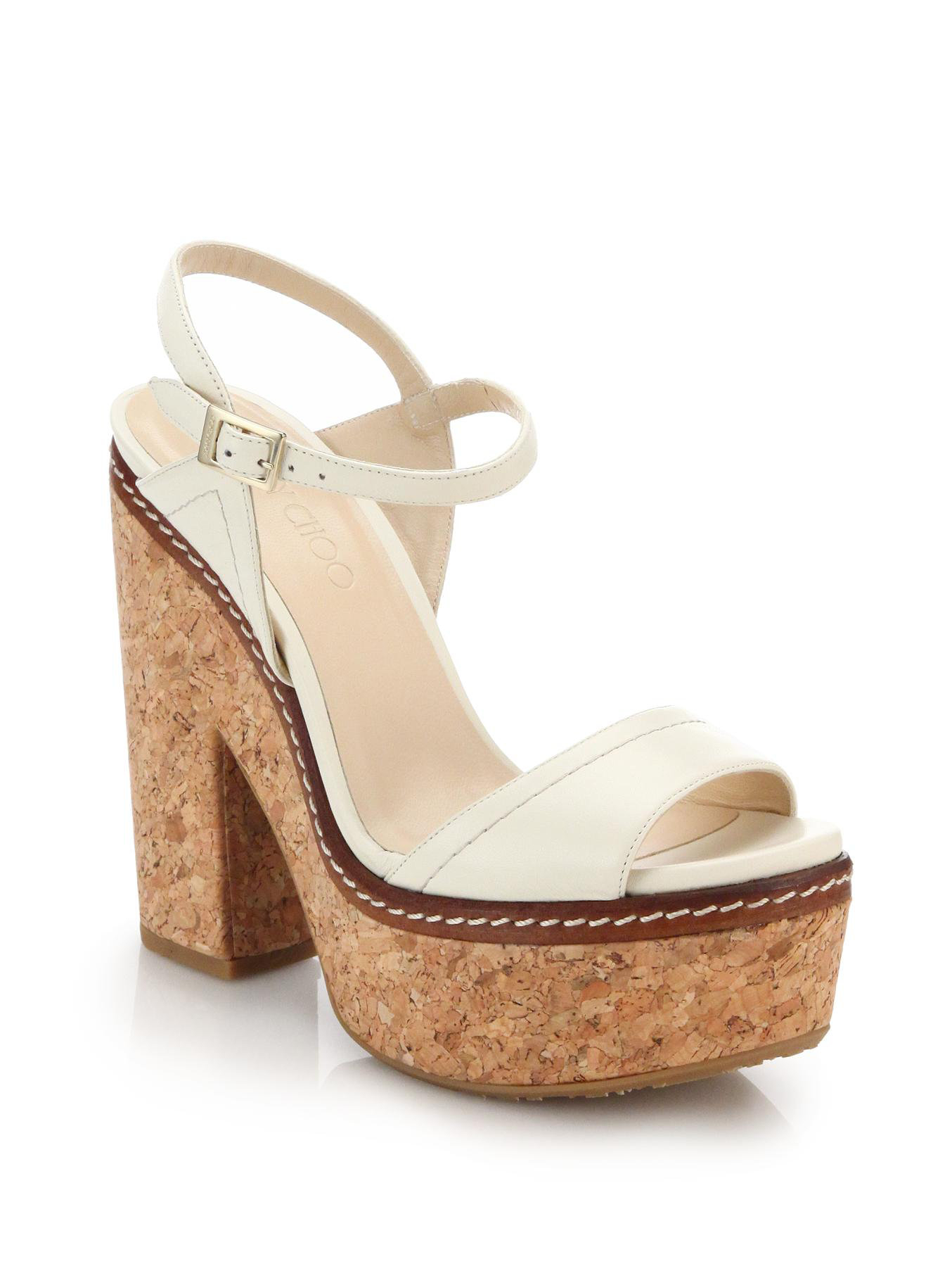 Lyst - Jimmy choo Naylor Cork-heeled Leather Sandals in White