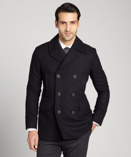 Burberry Ink Grey Double Breasted Notch Lapel Wool Three Quarter Length ...