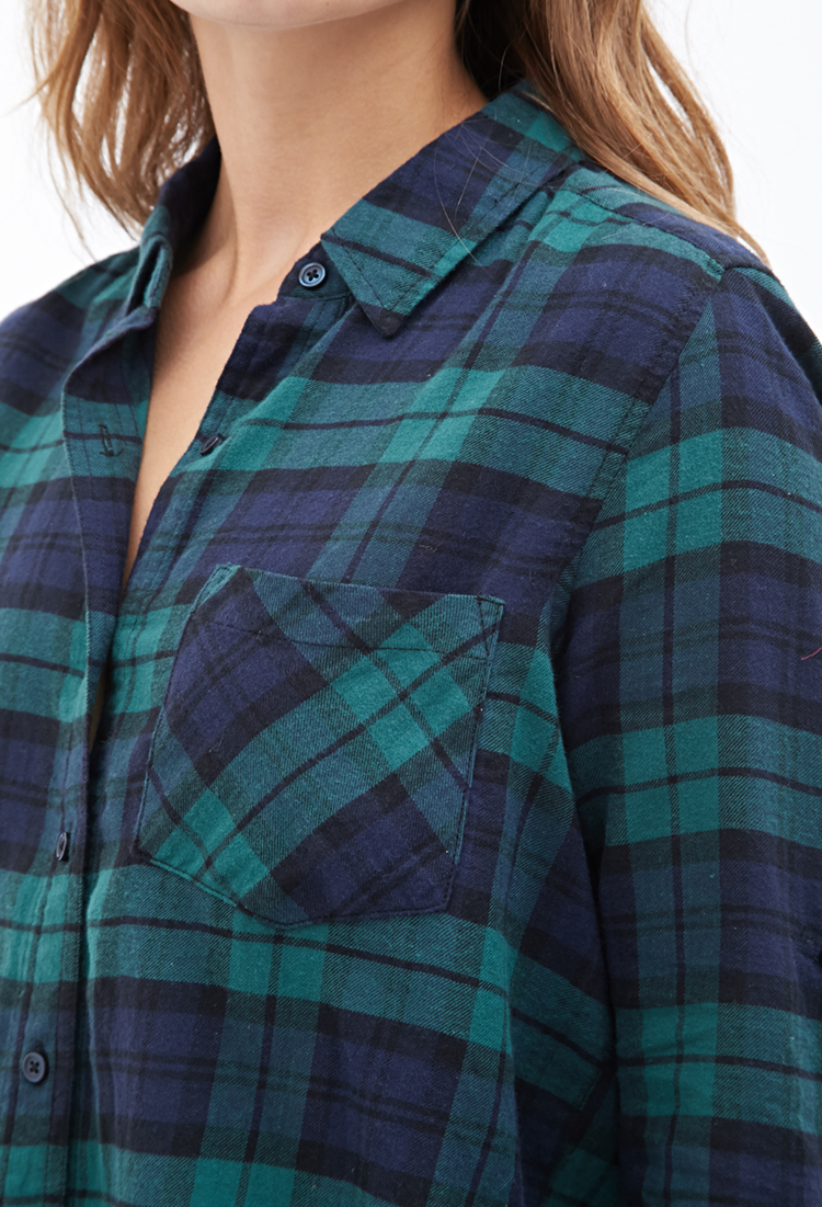 Lyst - Forever 21 Collared Plaid Flannel Shirt in Green