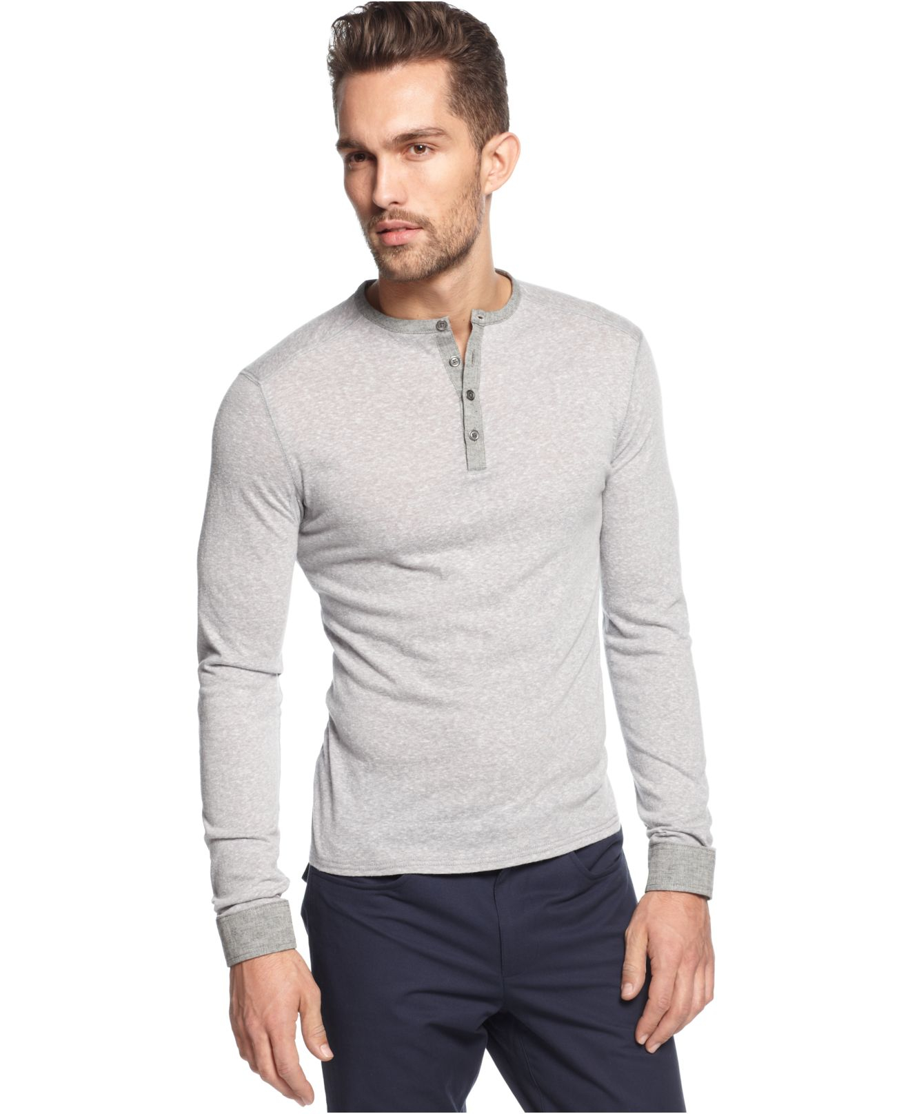 Lyst - Vince Camuto Slimfit Longsleeve Henley Shirt in Gray for Men